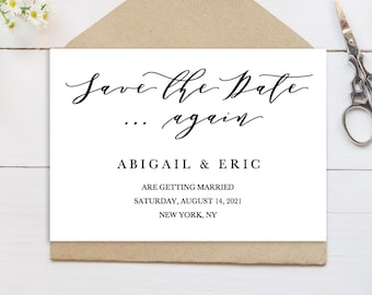 Save the New Date, Change the Date Card, New Wedding Plan Announcement, Wedding Postponement Card Template, Wedding Rescheduled,  5x3.5 Card