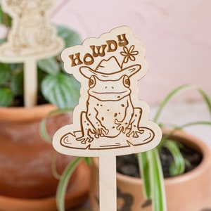 Cowboy Frog Plant Stake, Plant Markers, Garden Decor, Plant Accessories, Wooden Plant Stake, Wood Plant Pick, Garden Plant Decor