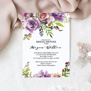 Bridal Shower Invitation Template, Greenery Bridal Shower Invitation, Floral Bridal Shower Invitation, Instant Download Editable Template