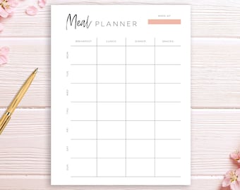 Meal Planner Page, Weekly Meal Plan, Meal Tracker, Productivity Planner, Meal Planner Printable Template, Planner Insert, A4, A5, USLetter