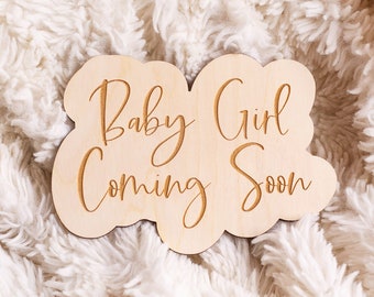 Baby Announcement Sign, Pregnancy Announcement Sign, Wooden Pregnancy Announcement, Baby Girl Coming Soon, Pregnancy Photo Prop, Reveal Sign