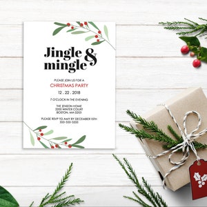 Jingle & Mingle Christmas Party Invitation, Modern Christmas Card, Holiday Party Invitation, Holiday Party, Christmas Printable
