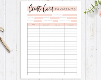 Credit Card Payment Tracker Printable Planner Page, Finance Planner, Budget Planner, Debt Payment Tracker, Planner Insert, A4, A5, USLetter