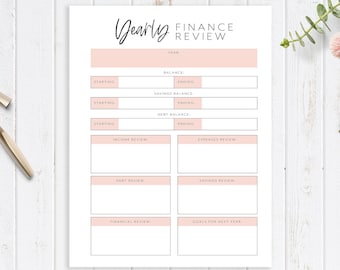 Yearly Finance Review Printable Planner Page, Finance Planner, Income and Savings Tracker, Budget Planner, Planner Insert, A4, A5, USLetter