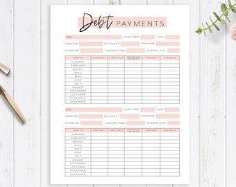Debt Tracker Printable Planner Page, Finance Planner, Budget Planner, Debt Payments, Expense Tracker, Planner Insert, A4, A5, USLetter