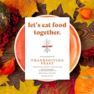 Thanksgiving Invitation Template, Thanksgiving Dinner Invitation, Printable Thanksgiving Invitation, Editable Friendsgiving Invitation