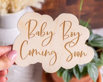 Baby Announcement Sign, Pregnancy Announcement Sign, Wooden Pregnancy Announcement, Baby Boy Coming Soon, Pregnancy Photo Props, Reveal Sign