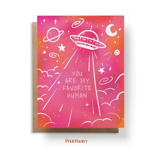 Tarjeta de felicitación "Eres mi ser humano favorito", tarjeta de cumpleaños extraterrestre, tarjeta para recuperarte, tarjeta "Pensando en ti", tarjeta romántica, tarjeta de aniversario
