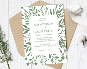 Greenery Wedding Invitation Template, Printable Wedding Invitation Template, Editable Wedding Invitation, Garden Greenery Wedding