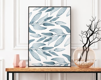 Botanical Watercolor Prints, Botanical Wall Art, Watercolor Wall Art, Housewarming Gift, Greenery Wall Art, Printable Wall Art, Blue