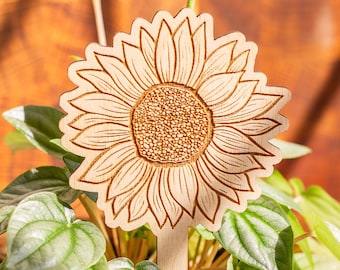 Sunflower Plant Stake, Plant Markers, Garden Stakes, Garden Decor, Plant Accessories, Wooden Plant Stake, Wood Plant Pick, Plant Decor