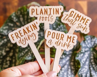 Funny Plant Stakes, Plant Markers, Garden Stakes, Garden Decor, Plant Accessories, Funny Plant Markers, Wooden Plant Stakes, Plant Signs