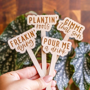 Funny Plant Stakes, Plant Markers, Garden Stakes, Garden Decor, Plant Accessories, Funny Plant Markers, Wooden Plant Stakes, Plant Signs