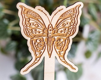 Butterfly Plant Stake, Plant Markers, Garden Stakes, Garden Decor, Plant Accessories, Wooden Plant Stake, Wood Plant Pick, Plant Decor