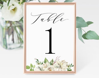 Números de mesa imprimibles, números de mesa de boda, números de mesa florales, plantilla de número de mesa, número de mesa editable, descarga instantánea