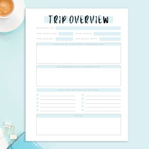Travel Itinerary Planner Page, Travel Planner Printable, Trip Overview, Vacation Planner Page, Trip Planner, Itinerary,  A4, A5, US Letter