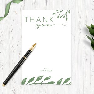 Olive Floral Flat Thank You Card, Printable Thank You Template, Greenery Wedding, Flat Thank You Card, Wedding Thank You Card