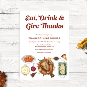 Thanksgiving Invitation Template, Thanksgiving Dinner Invitation, Printable Thanksgiving Invitation, Editable Friendsgiving Invitation