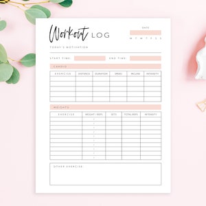 Workout Log Planner Page, Daily Workout Log, Exercise Planner, Exercise Log, Fitness Planner Printable, Planner Insert, A4, A5, USLetter