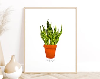 Grow Girl Art Print, House Plant Poster, House Plant Wall Art, Plant Lover gift, Botanical Art Print, Plant Poster, Digital Download Print