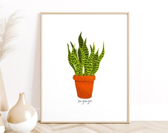 Grow Girl Art Print, House Plant Poster, House Plant Wall Art, Plant Lover gift, Botanical Art Print, Plant Poster, Digital Download Print