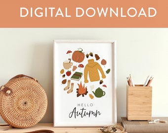 Printable Autumn Wall Art, Fall Art Print, Pumpkin Printable, Autumn Digital Print, Fall Printable Decor, Fall Wall Art, Printable Wall Art