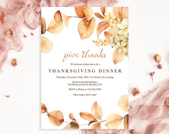 Thanksgiving Invitation Template, Thanksgiving Dinner Invitation, Printable Thanksgiving Invitation, Friendsgiving Invitation Template, 5x7