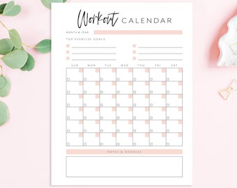 Monthly Workout Calendar Planner Page, Monthly Workout Tracker, Exercise Planner, Fitness Planner Printable, Planner Insert, A4,A5, USLetter