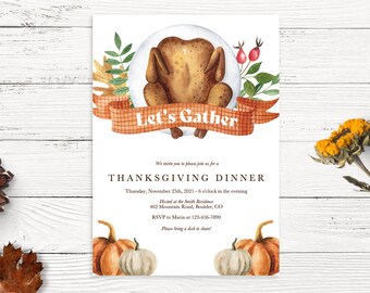 Thanksgiving uitnodiging sjabloon, Thanksgiving diner uitnodiging, afdrukbare Thanksgiving uitnodiging, Friendsgiving uitnodiging sjabloon
