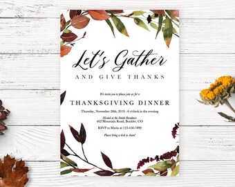 Thanksgiving uitnodiging sjabloon, Thanksgiving diner uitnodiging, afdrukbare Thanksgiving uitnodiging, Friendsgiving uitnodiging sjabloon