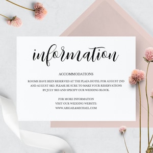 Modelo de cartão de detalhes de casamento, cartão de informações, modelo de cartão de detalhes, cartão de detalhes de casamento imprimível, casamento moderno, cartão de acomodação