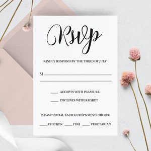 Modelo de cartão RSVP de casamento, cartão de resposta de casamento editável, casamento moderno, cartão postal RSVP, casamento minimalista, cartões de caligrafia