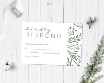 Olive Floral Wedding RSVP Card, Printable Wedding RSVP Card Template, Greenery Wedding, Wedding Response Card, Digital Download
