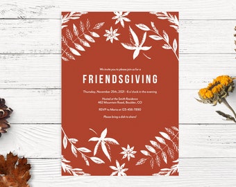 Friendsgiving uitnodiging sjabloon, Thanksgiving diner uitnodiging, afdrukbare Thanksgiving uitnodiging, bewerkbare Thanksgiving uitnodiging