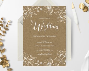 Vintage Hochzeitseinladung, druckbare Hochzeitseinladungsvorlage, rustikale Hochzeitseinladung, Blumeneinladung, digitaler Download