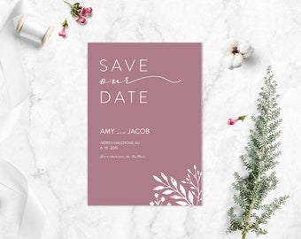 Blush Floral Wedding Save The Date, Botanical Wedding Save the Date, Printable Save the Date Template, Digital Download, Dusty Rose Wedding