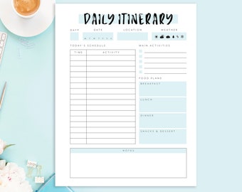 Daily Itinerary Planner Page, Daily Travel Itinerary, Travel Planner Printable, Vacation Planner Page, Planner Insert, A4, A5, US Letter