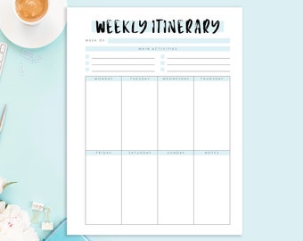 Weekly Itinerary Planner Page, Weekly Travel Itinerary, Travel Planner Printable, Vacation Planner Page, Planner Insert, A4, A5, US Letter