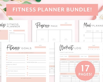 Fitness Planner Printable, Fitness Planner Bundle, Health Planner, Fitness Journal, Workout Log, Planner Template, A4, A5, US Letter