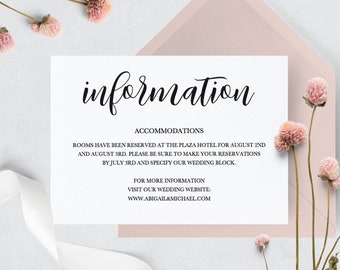Modello di biglietto con dettagli del matrimonio, biglietto informativo, modello di biglietto con i dettagli, biglietto stampabile con dettagli del matrimonio, matrimonio moderno, biglietto di alloggio