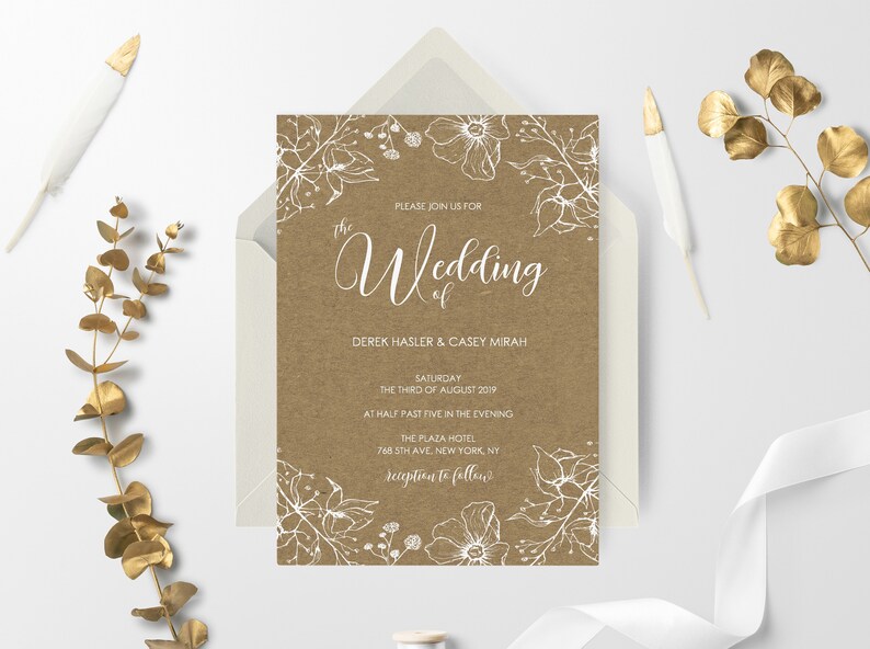 Rustic Wedding Invitation Floral Invitation Digital Download Printable Wedding Invitation Template Vintage Wedding Invitation Set