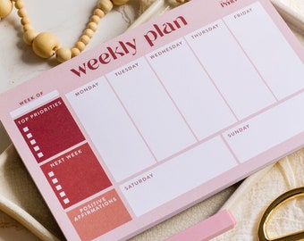 Weekly Plan Notepad, Weekly Agenda, Weekly Planner, Work From Home Notepad, Coworker Gifts, Gifts for Boss, Pink Notepad, School Planner