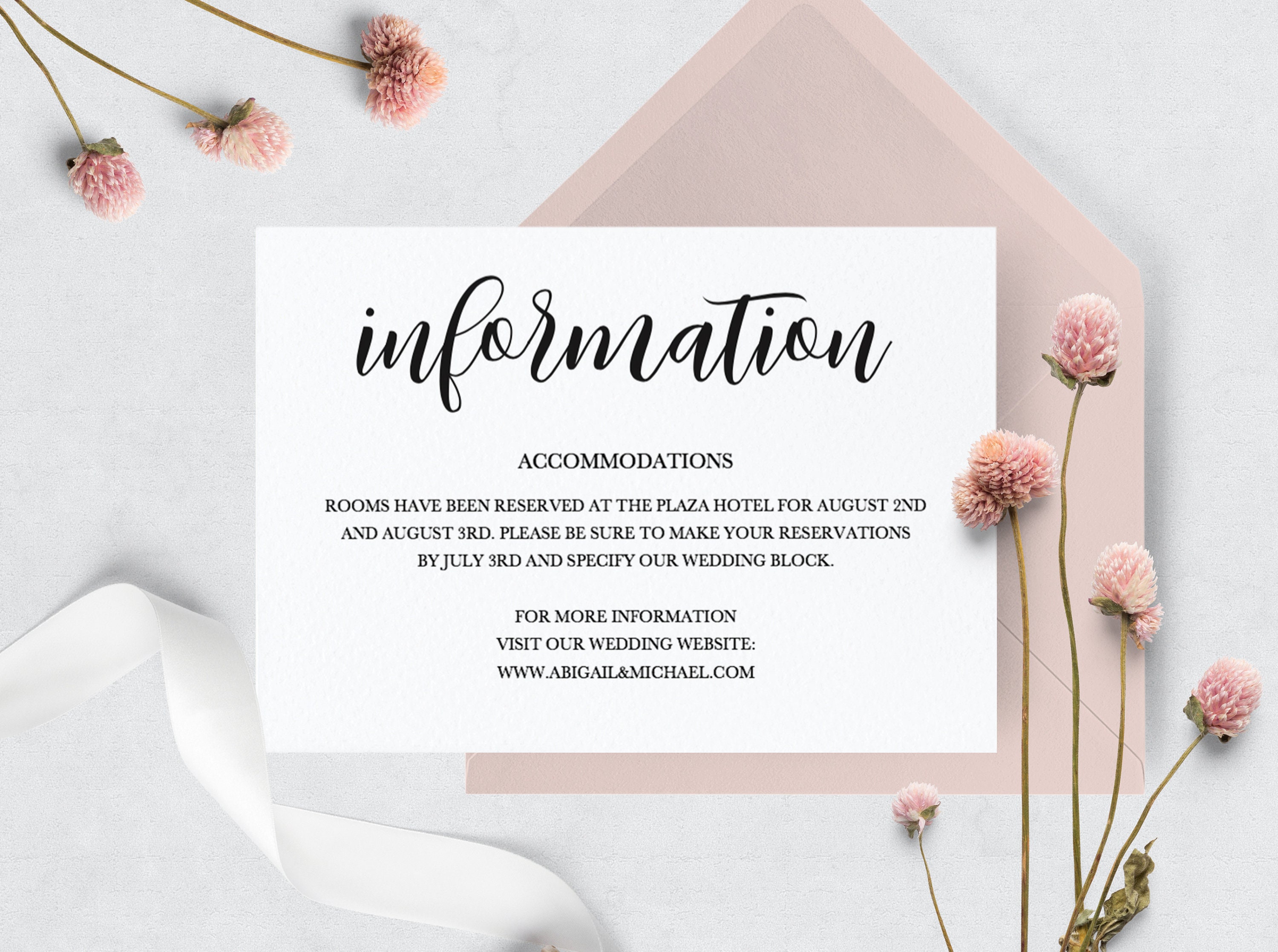 Wedding Hotel Information Card Template