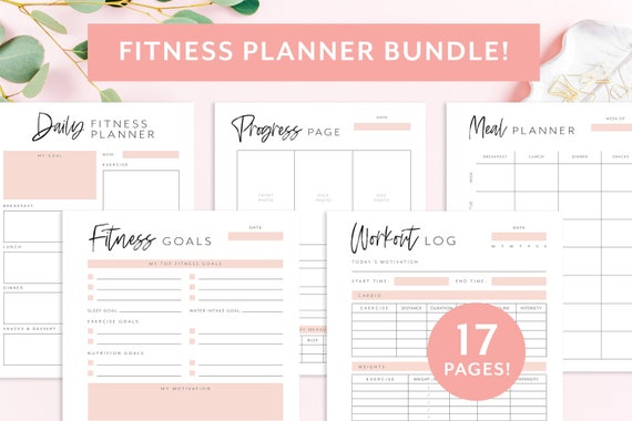 Fitness Planner Printable, Fitness Planner Bundle, Health Planner, Fitness Journal, Workout Log, Planner Template, A4, A5, US Letter