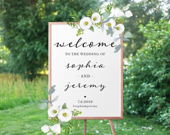 Welcome Wedding Sign Template, Calligraphy Wedding Sign, Wedding Sign Editable Template, Wedding Sign Printable, Black and White Wedding