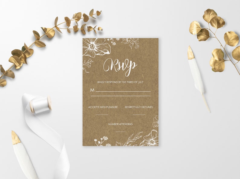 Rustic Wedding Invitation Floral Invitation Digital Download Printable Wedding Invitation Template Vintage Wedding Invitation Set