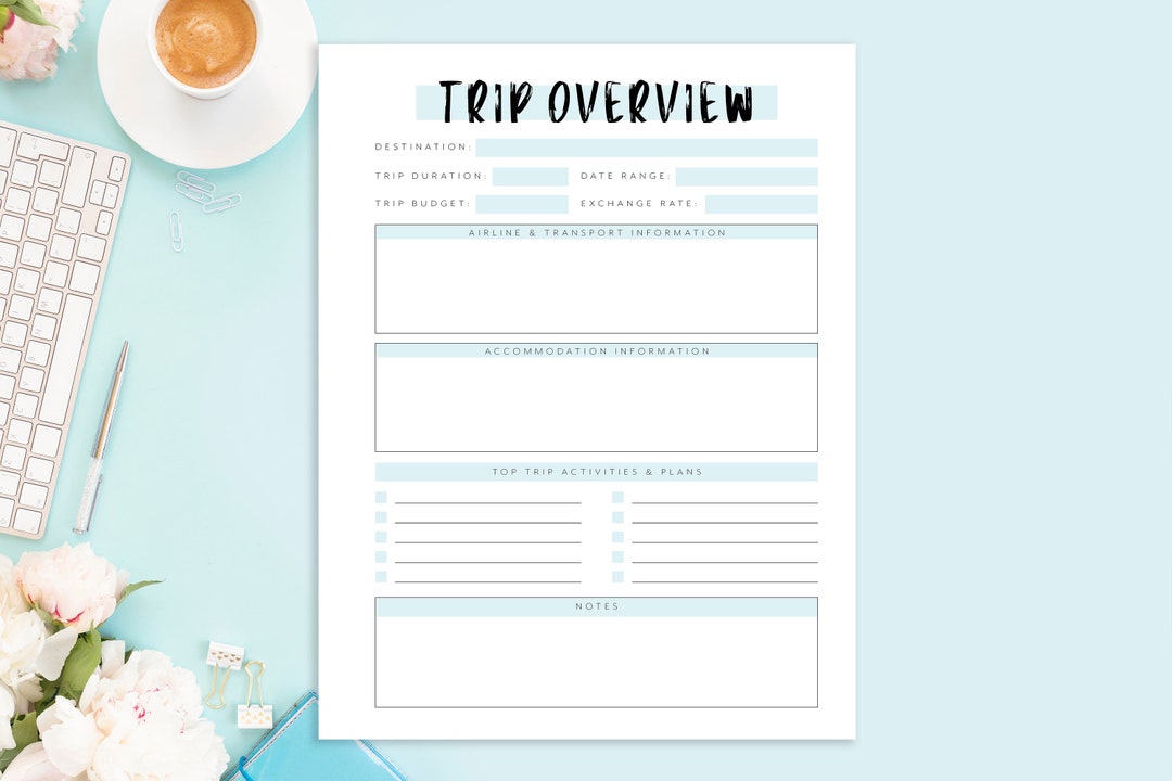 Travel Itinerary Planner Page, Travel Planner Printable, Trip Overview ...