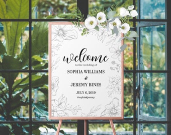 Floral Wedding Welcome Sign, Welcome Wedding Sign Template, Wedding Reception Decor, Wedding Sign Editable Template, Printable Wedding Sign