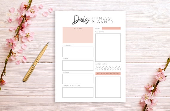 Fitness Planner Page, Daily Fitness Plan, Productivity Planner, Fitness Printable Planner Template, Planner Insert, A4, A5, USLetter
