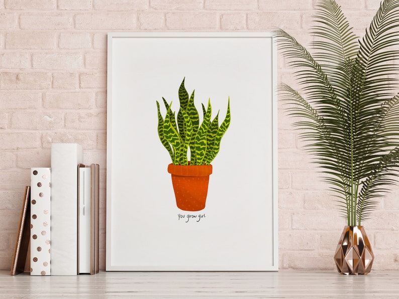 Grow Girl Art Print, House Plant Poster, House Plant Wall Art, Plant Lover gift, Botanical Art Print, Plant Poster, Digital Download Print image 10